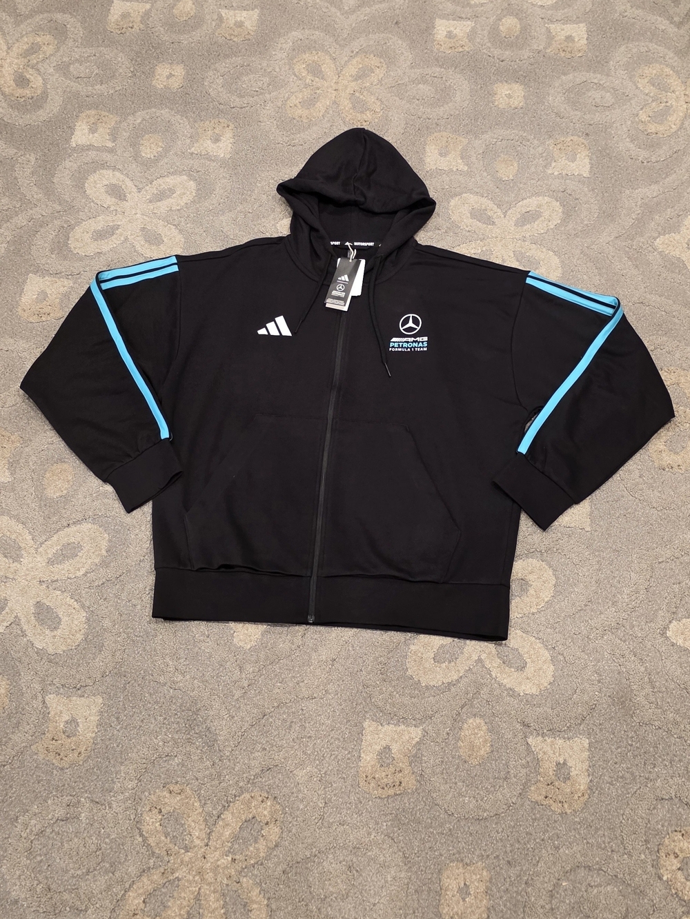 adidas Mercedes-AMG Petronas F1 Team Full Zip Hoodie Black/Teal Men's XL NWT